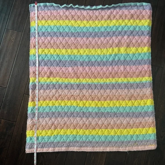 Colorful Striped Handmade Knit Baby Blanket - Picture 4 of 6